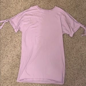 Purple t-shirt dress with ties on sleeves